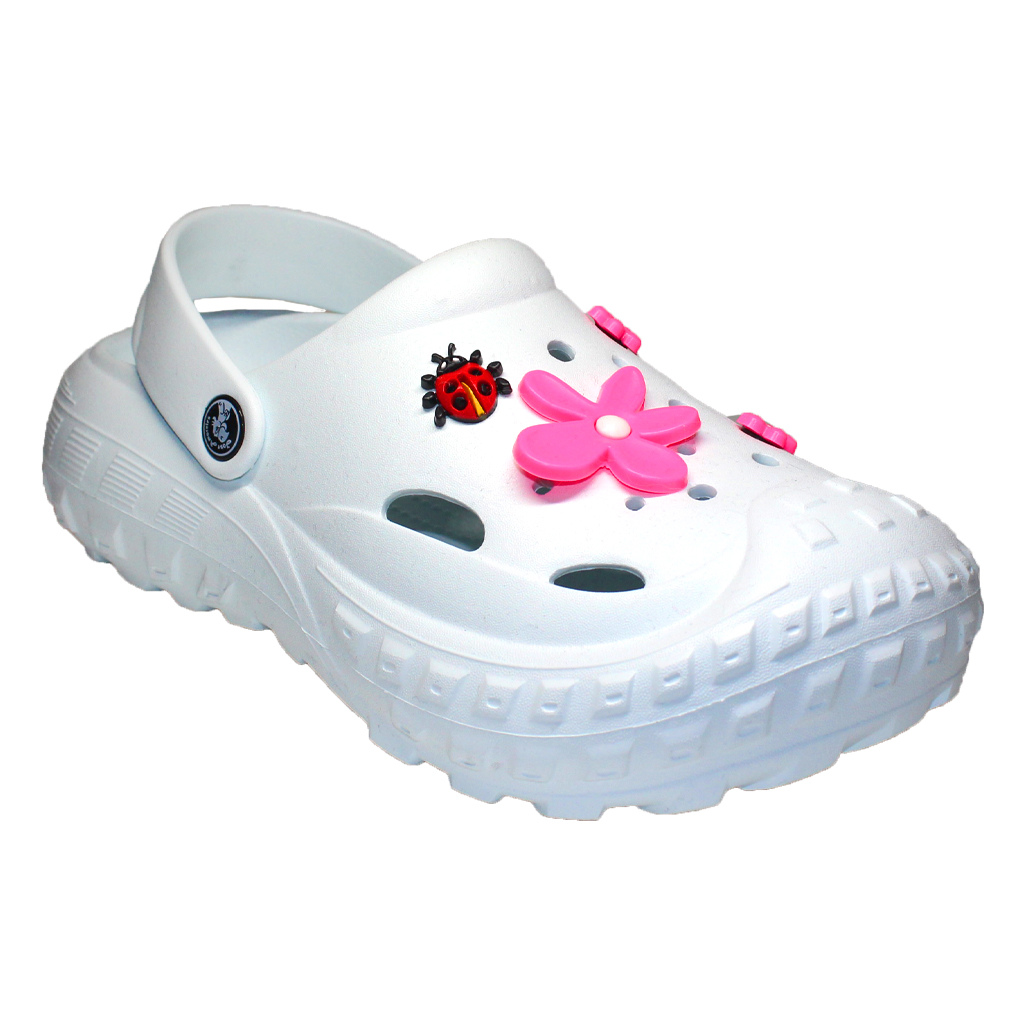 Damen Clogs aus EVA Weiß mit Jibbitz Blumen & Marienkäfer | Jose Amorales | Großhandel