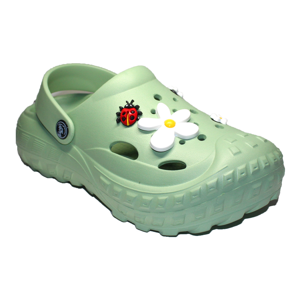 Damen Clogs aus EVA Oliv mit Jibbitz Gänseblümchen & Marienkäfer | Jose Amorales | Großhandel