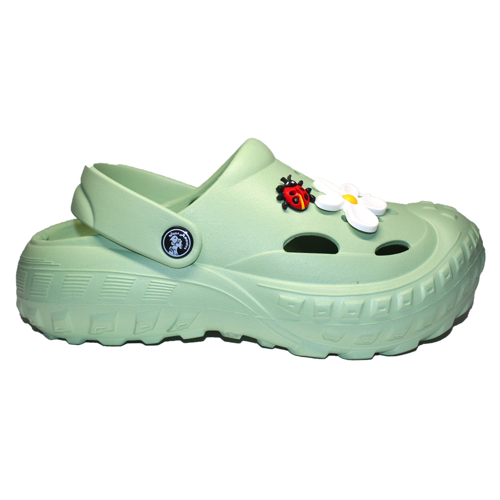 Damen Clogs aus EVA Oliv mit Jibbitz Gänseblümchen & Marienkäfer | Jose Amorales | Großhandel