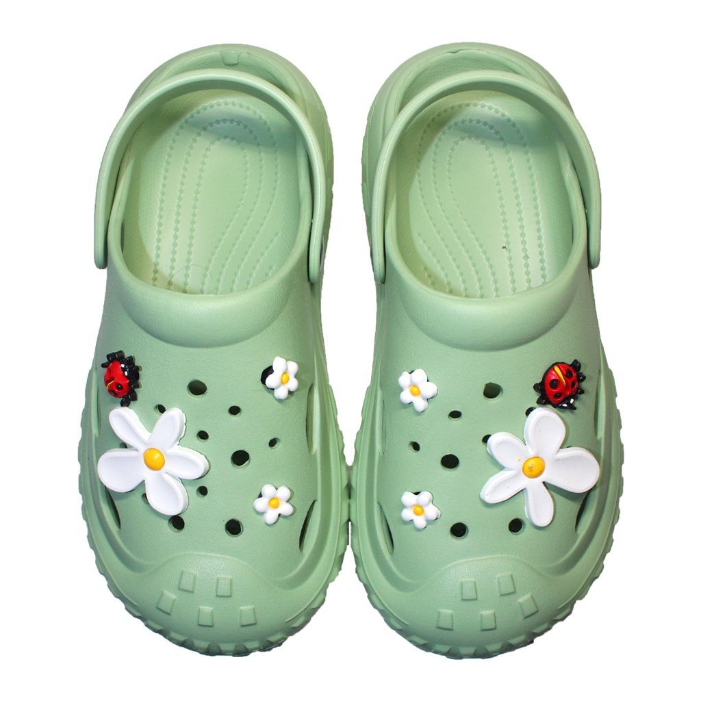 Damen Clogs aus EVA Oliv mit Jibbitz Gänseblümchen & Marienkäfer | Jose Amorales | Großhandel