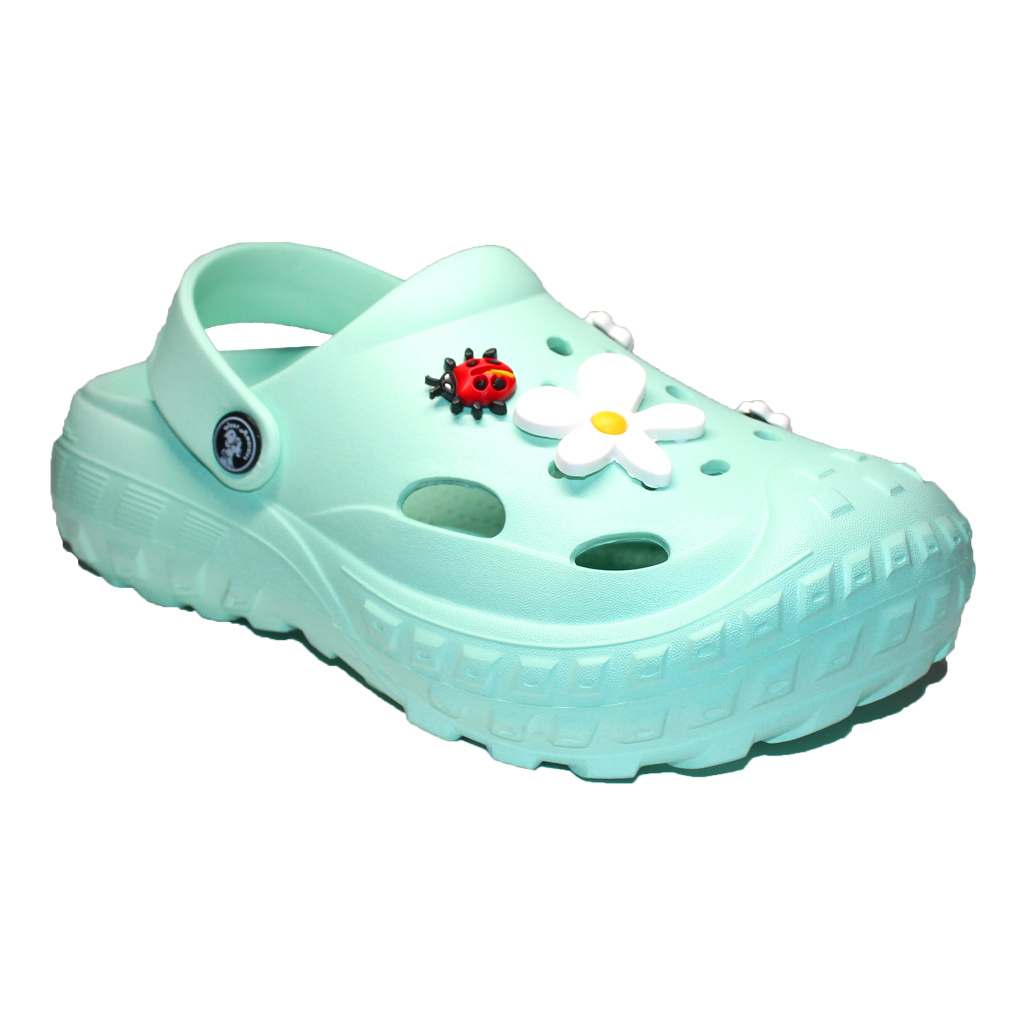 Damen Clogs aus EVA Türkis mit Jibbitz Gänseblümchen & Marienkäfer | Jose Amorales | Großhandel