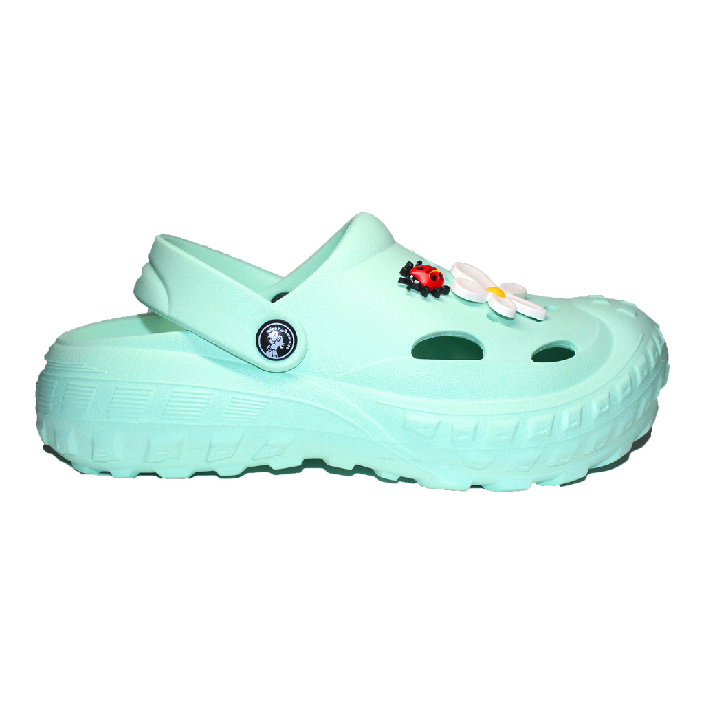 Damen Clogs aus EVA Türkis mit Jibbitz Gänseblümchen & Marienkäfer | Jose Amorales | Großhandel