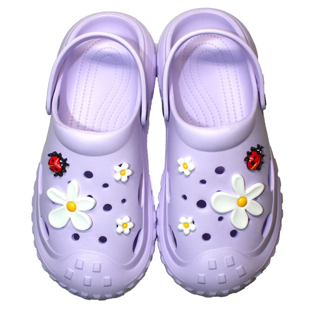Damen Clogs aus EVA Flieder mit Jibbitz Gänseblümchen & Marienkäfer | Jose Amorales | Großhandel