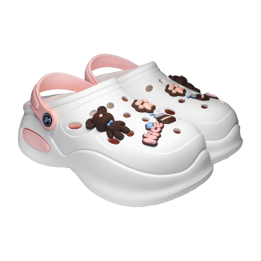 Damen Clogs aus EVA Weiß mit rosa Riemen & bunten Jibbitz | Jose Amorales | Großhandel