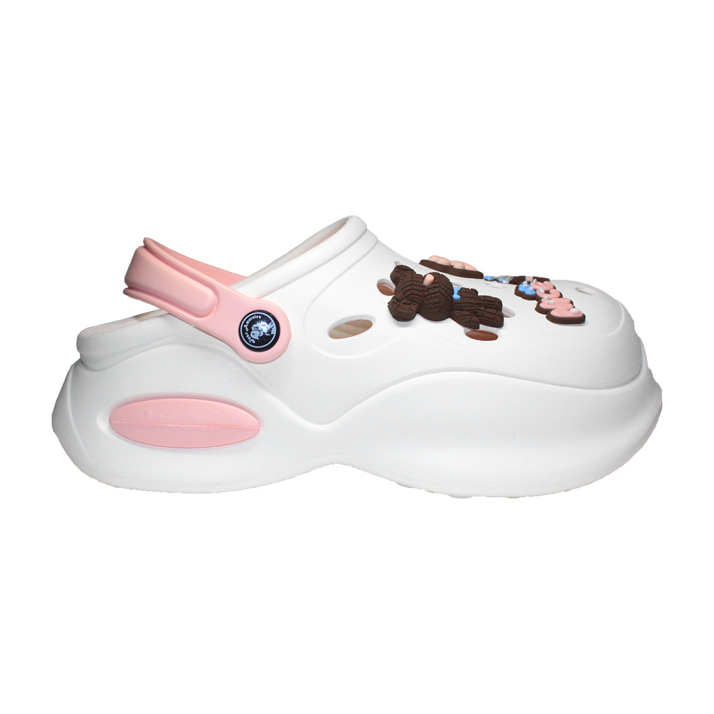 Damen Clogs aus EVA Weiß mit rosa Riemen & bunten Jibbitz | Jose Amorales | Großhandel