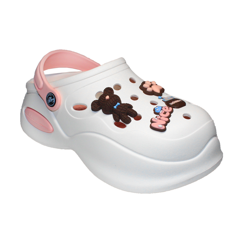 Damen Clogs aus EVA Weiß mit rosa Riemen & bunten Jibbitz | Jose Amorales | Großhandel