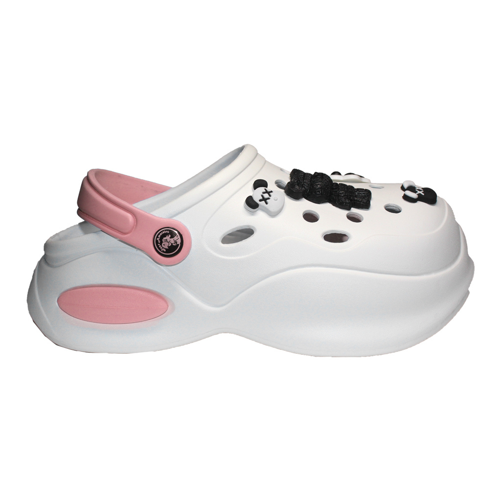 Damen Clogs aus EVA Weiß mit rosa Riemen & schwarz-weißen Jibbitz | Jose Amorales | Großhandel
