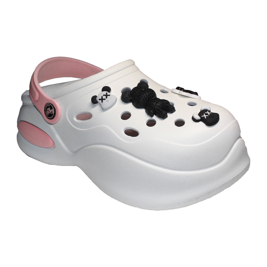 Damen Clogs aus EVA Weiß mit rosa Riemen & schwarz-weißen Jibbitz | Jose Amorales | Großhandel