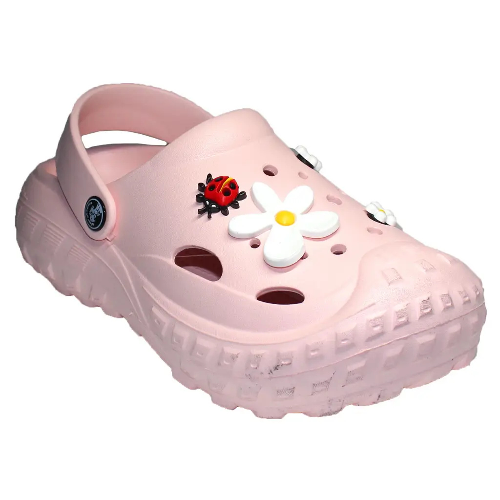 Damen Clogs Rosa mit Jibbitz-Deko: Gänseblümchen & Marienkäfer | Jose Amorales | Großhandel