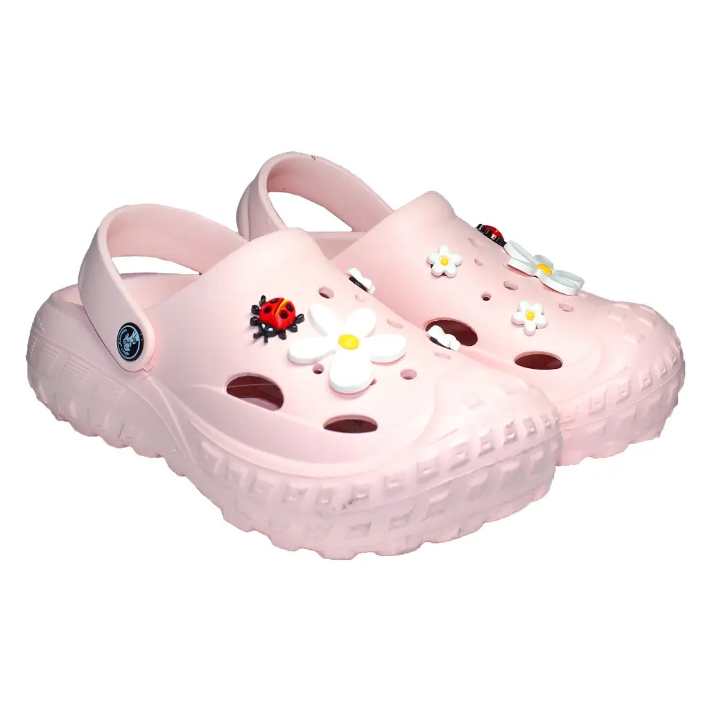 Damen Clogs Rosa mit Jibbitz-Deko: Gänseblümchen & Marienkäfer | Jose Amorales | Großhandel
