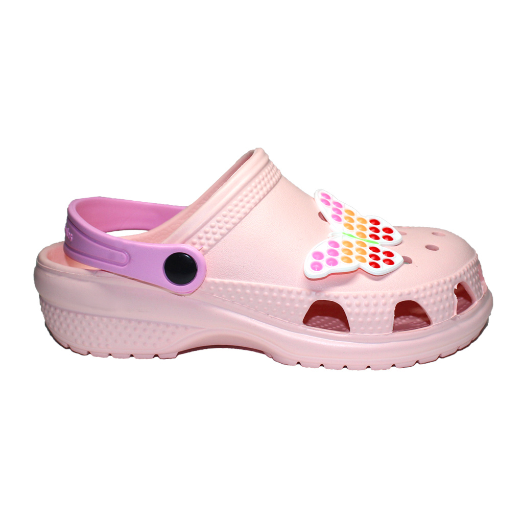 Teenager Clogs Pfirsich mit rosa Fersenriemen & Jibbitz „Schmetterling“ | Jose Amorales | Großhandel
