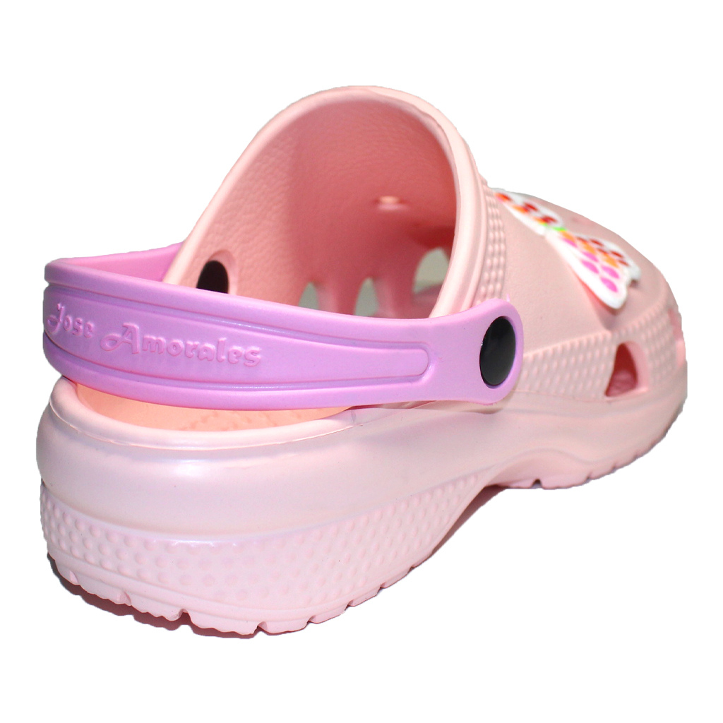 Teenager Clogs Pfirsich mit rosa Fersenriemen & Jibbitz „Schmetterling“ | Jose Amorales | Großhandel