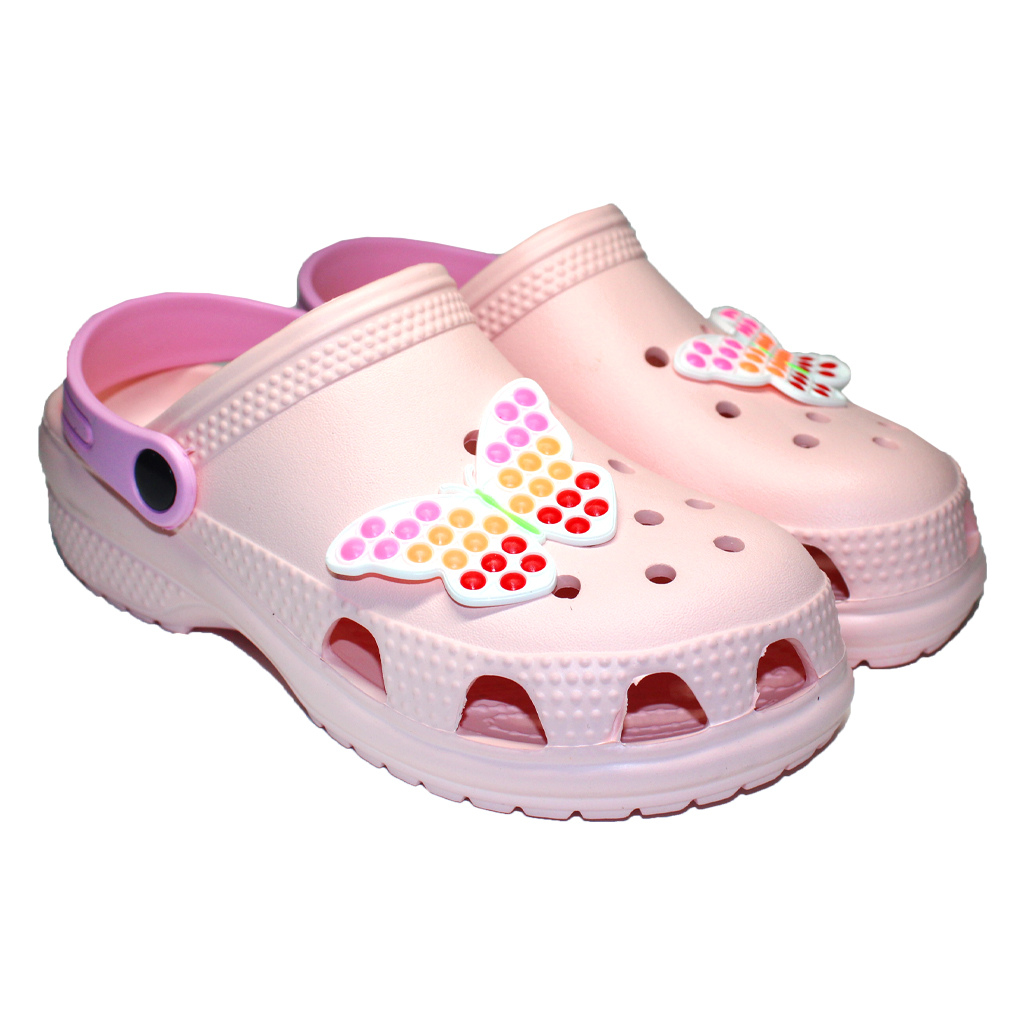 Teenager Clogs Pfirsich mit rosa Fersenriemen & Jibbitz „Schmetterling“ | Jose Amorales | Großhandel