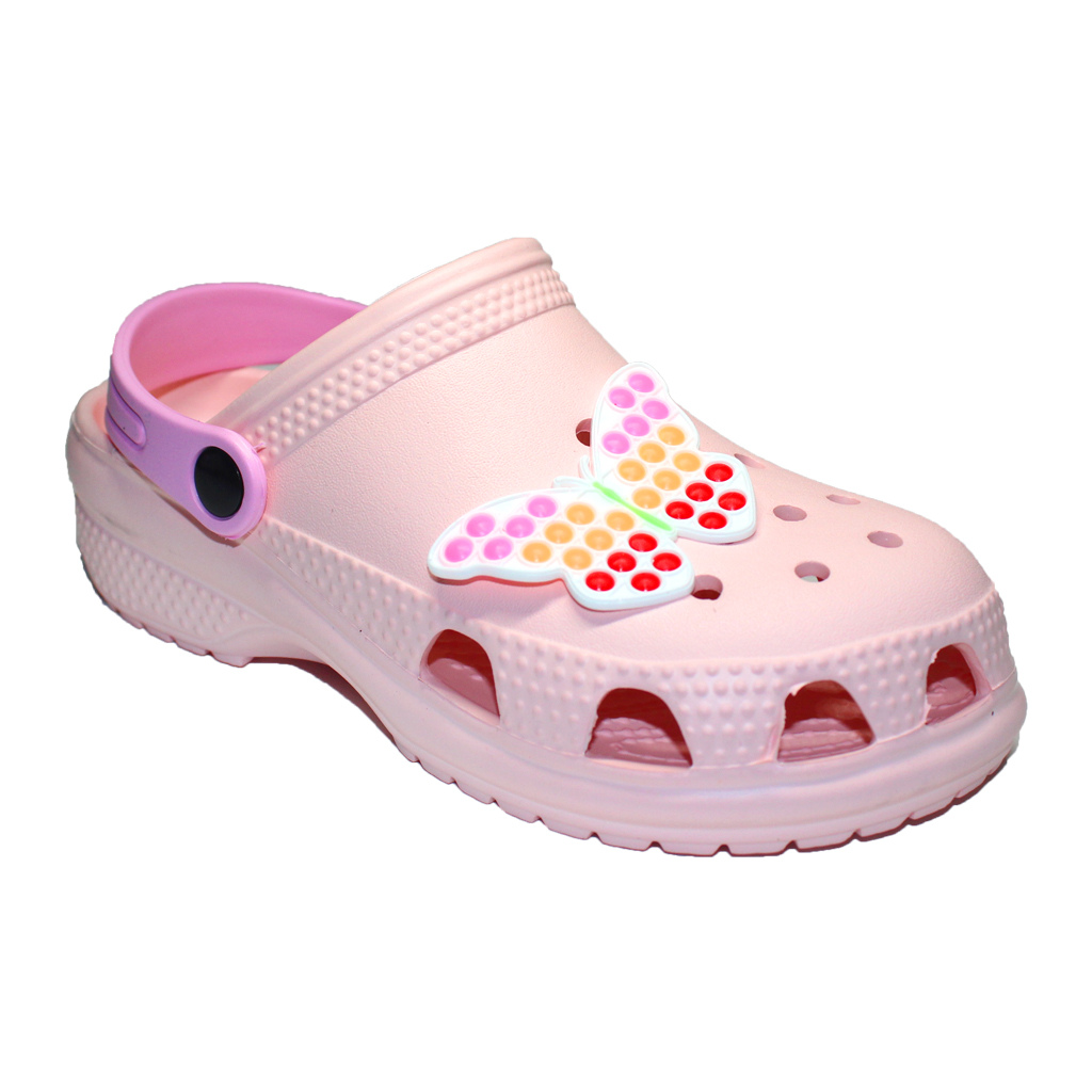Teenager Clogs Pfirsich mit rosa Fersenriemen & Jibbitz „Schmetterling“ | Jose Amorales | Großhandel