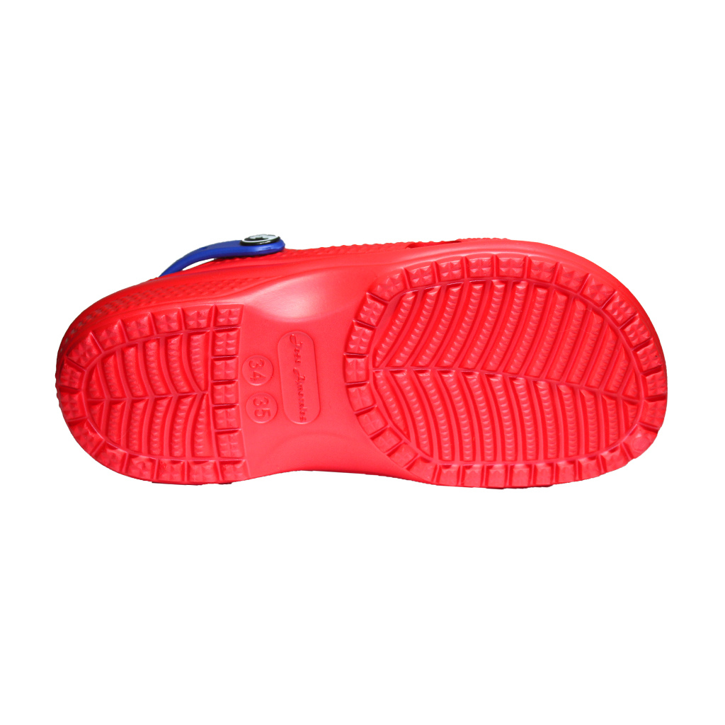 Teenager Clogs Rot mit blauem Fersenriemen & Jibbitz „Pfote“ | Jose Amorales | Großhandel