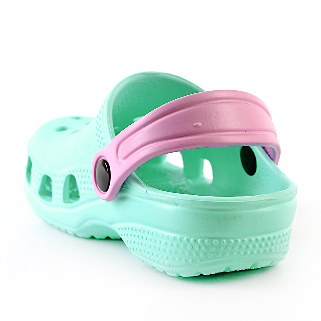 Kinder Clogs Türkis mit rosa Fersenriemen & Jibbitz „Oktopus“ | Jose Amorales | Großhandel