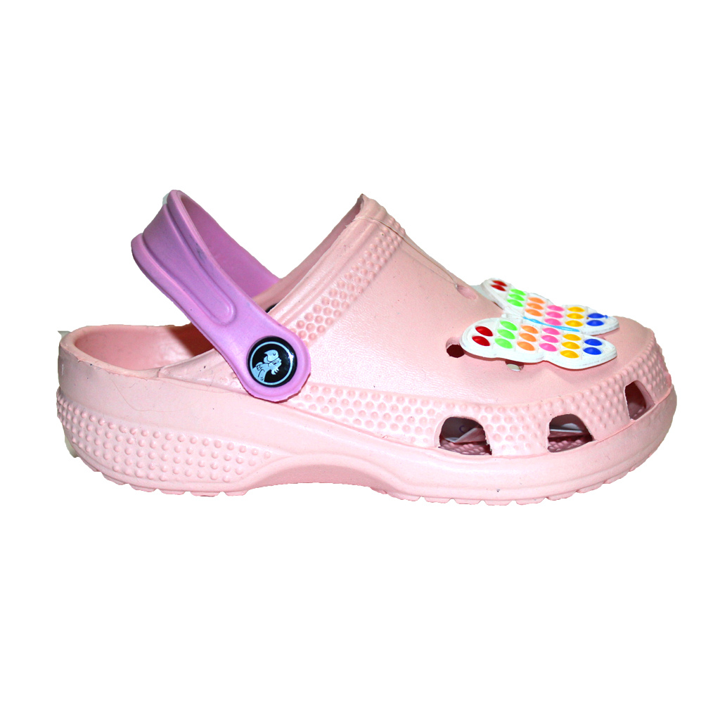 Kinder Clogs Pfirsich mit rosa Fersenriemen & Jibbitz „Schmetterling“ | Jose Amorales | Großhandel