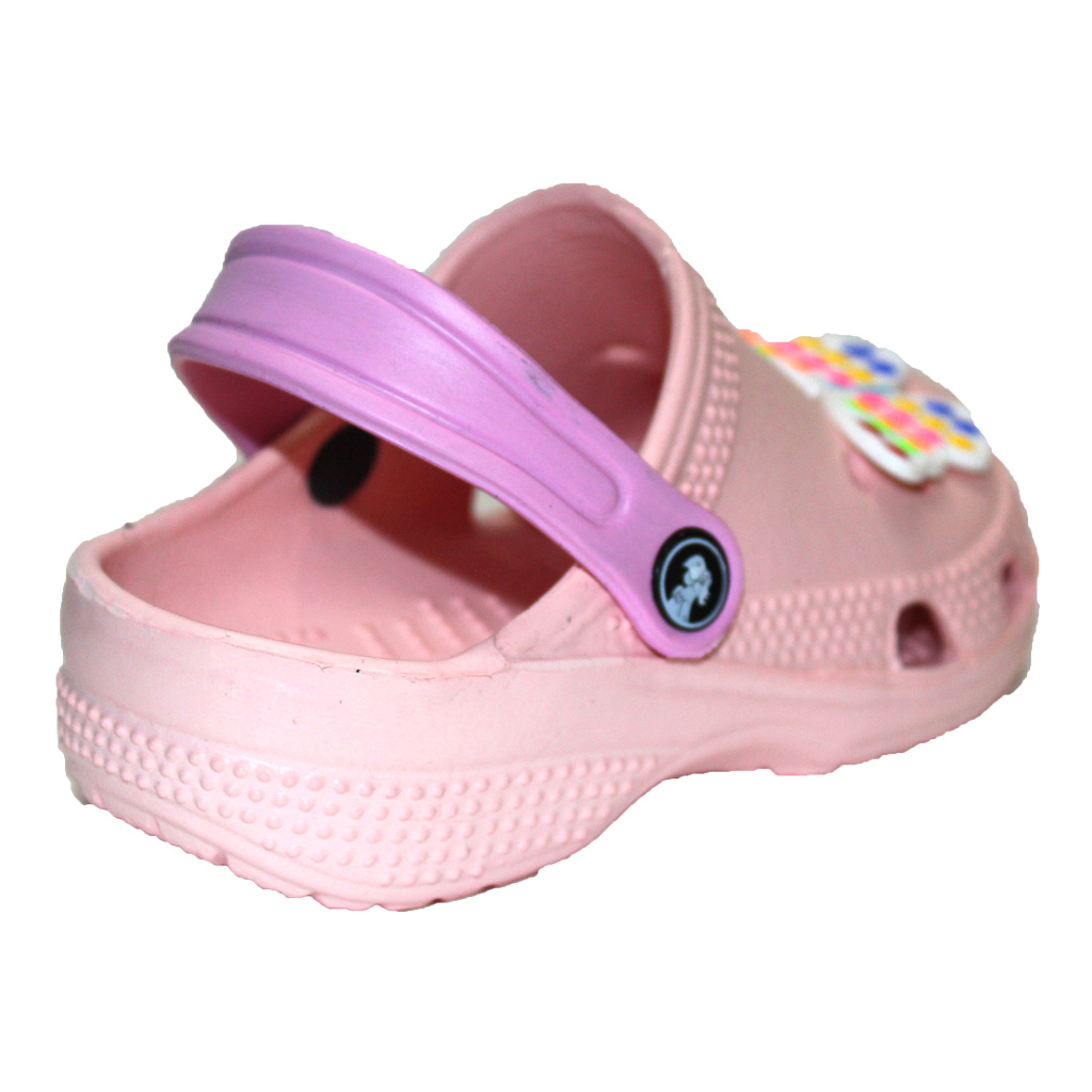 Kinder Clogs Pfirsich mit rosa Fersenriemen & Jibbitz „Schmetterling“ | Jose Amorales | Großhandel