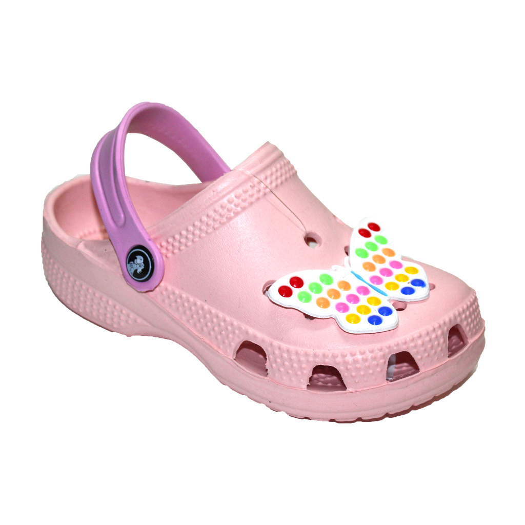 Kinder Clogs Pfirsich mit rosa Fersenriemen & Jibbitz „Schmetterling“ | Jose Amorales | Großhandel