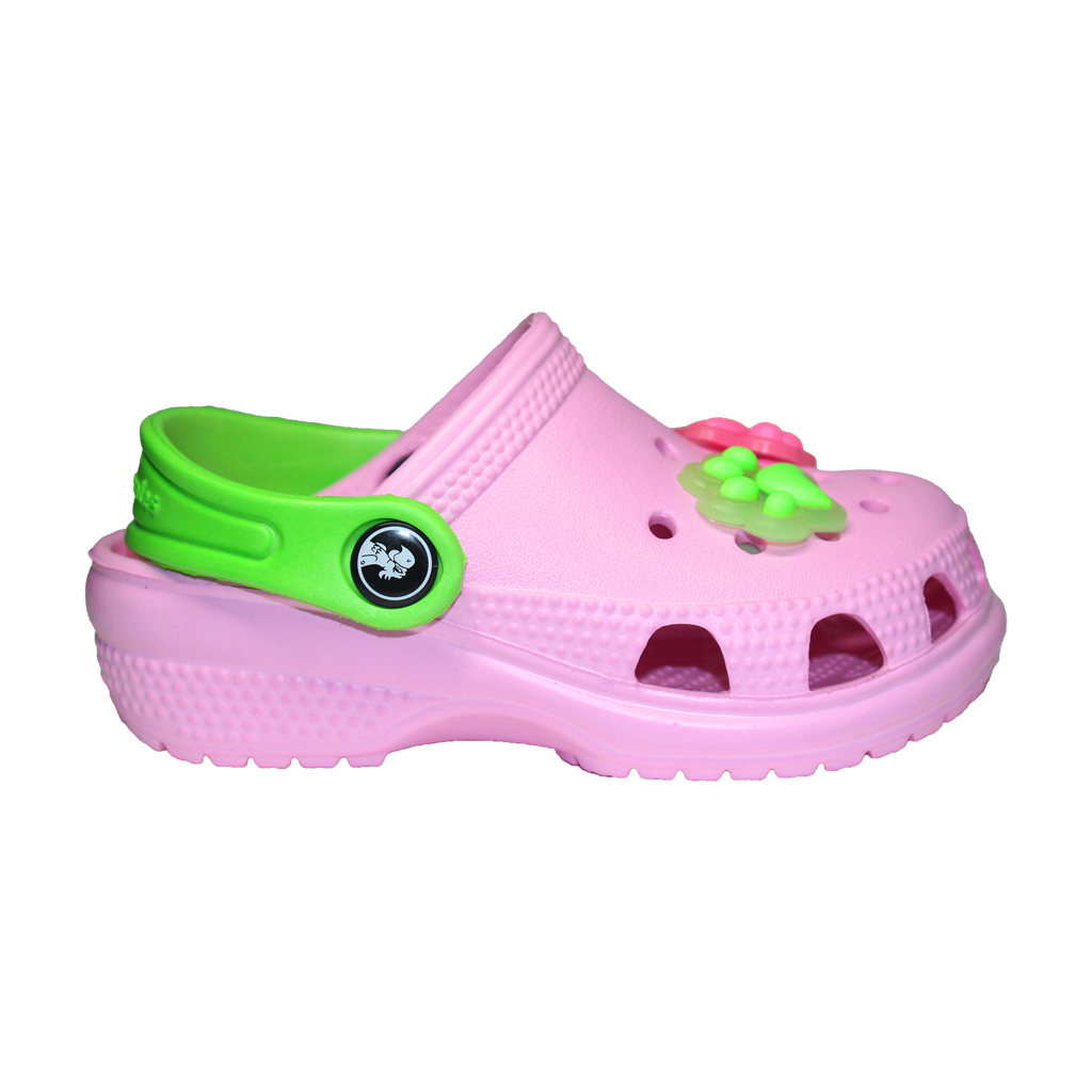 Kinder Clogs Rosa mit hellgrünem Fersenriemen & Jibbitz „Katzenpfote“ | Jose Amorales | Großhandel