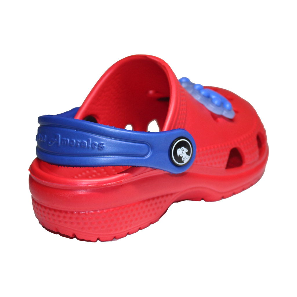 Kinder Clogs Rot mit blauem Fersenriemen & Jibbitz „Katzenpfote“ | Jose Amorales | Großhandel