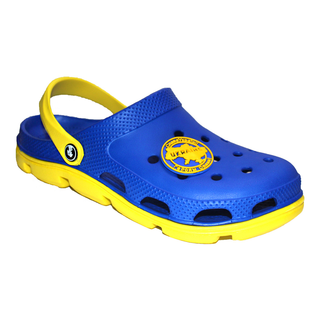 Herren Clogs Blau mit gelbem Fersenriemen & Jibbitz „Ukraine“ | Jose Amorales | Großhandel